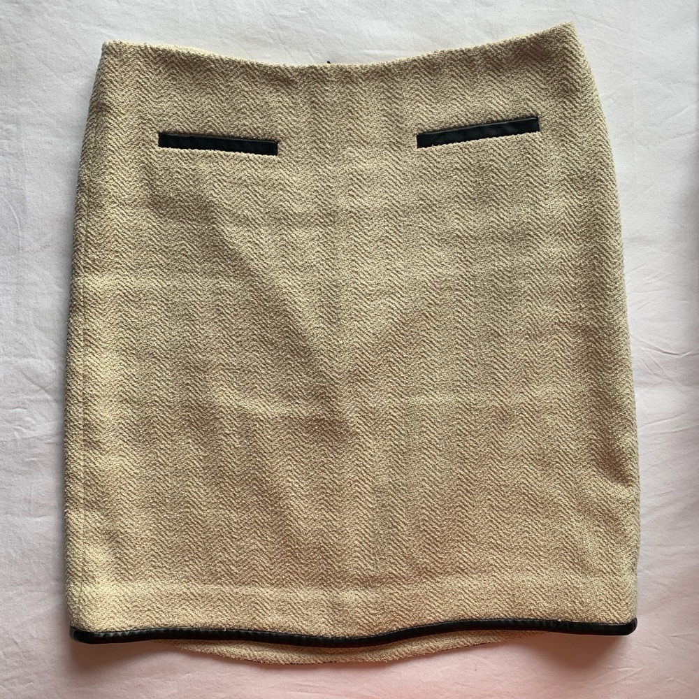 Ann Taylor Tweed Pencil Skirt with Leather Trim